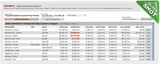 Reporting screen shot