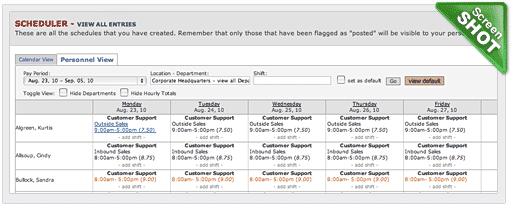 Scheduling screen shot